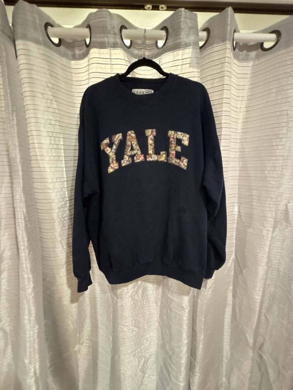 Gear For Sports Big Cotton Yale University Floral Applique Navy Crewneck Sweatsh